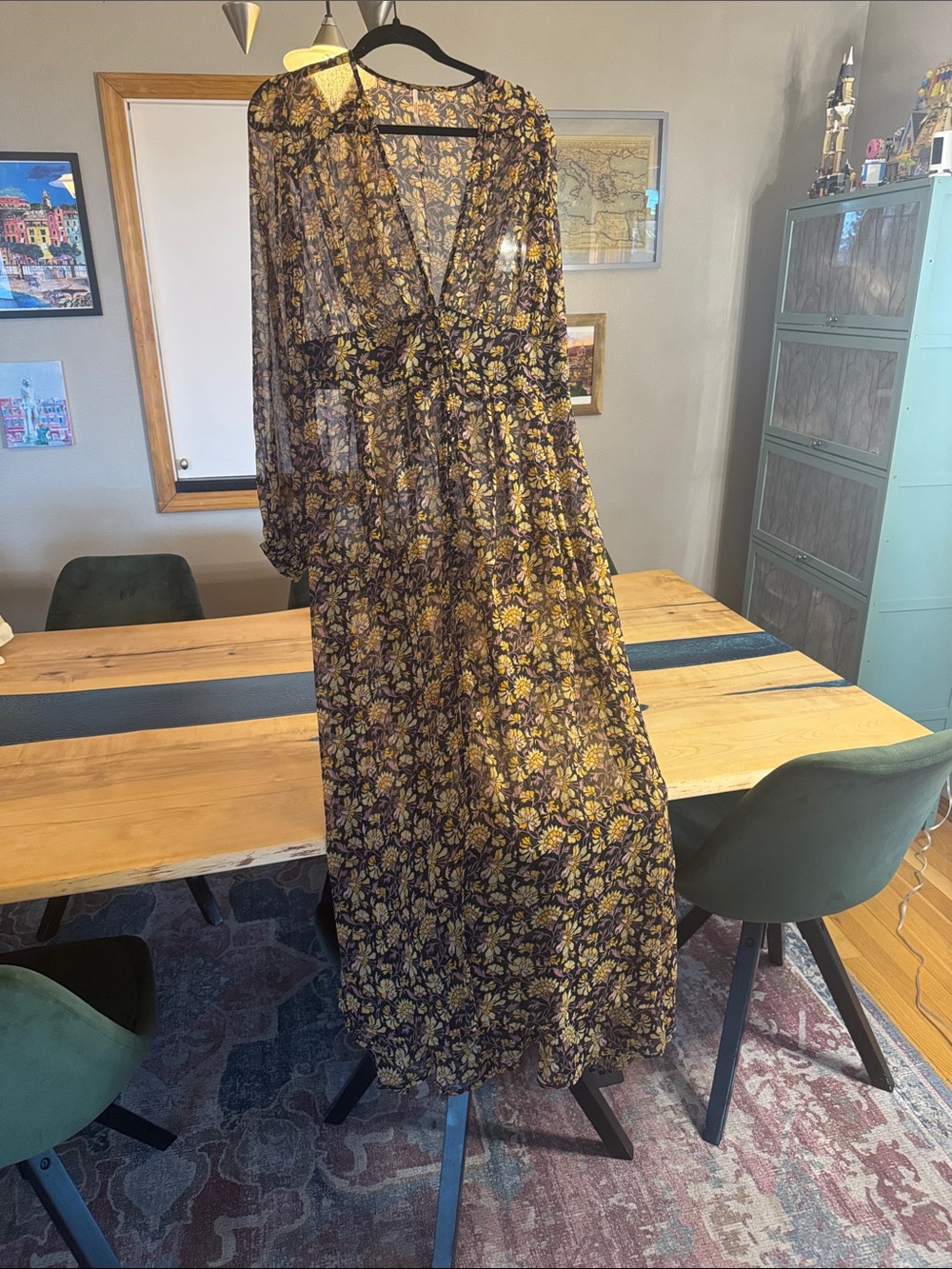 Free People Black Maxi Dress with Yellow Floral Print